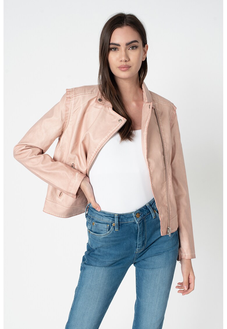 Jacheta biker din piele ecologica Pina - Roz prafuit