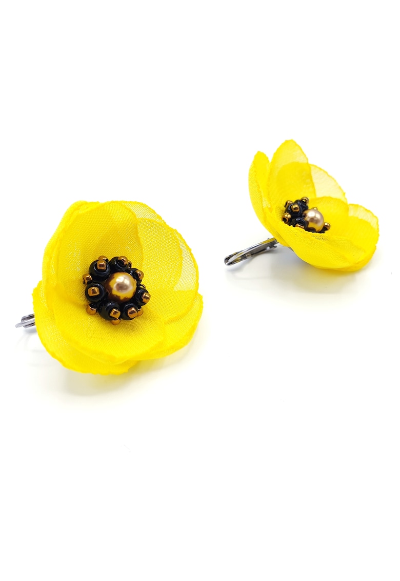 Cercei dama - Zia Fashion - Smile - floare galbena - eleganti - cu tortite inox