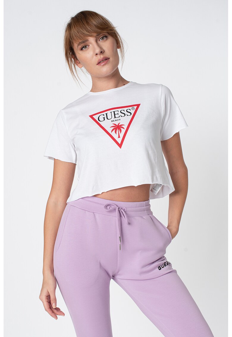 Tricou crop cu imprimeu logo 3