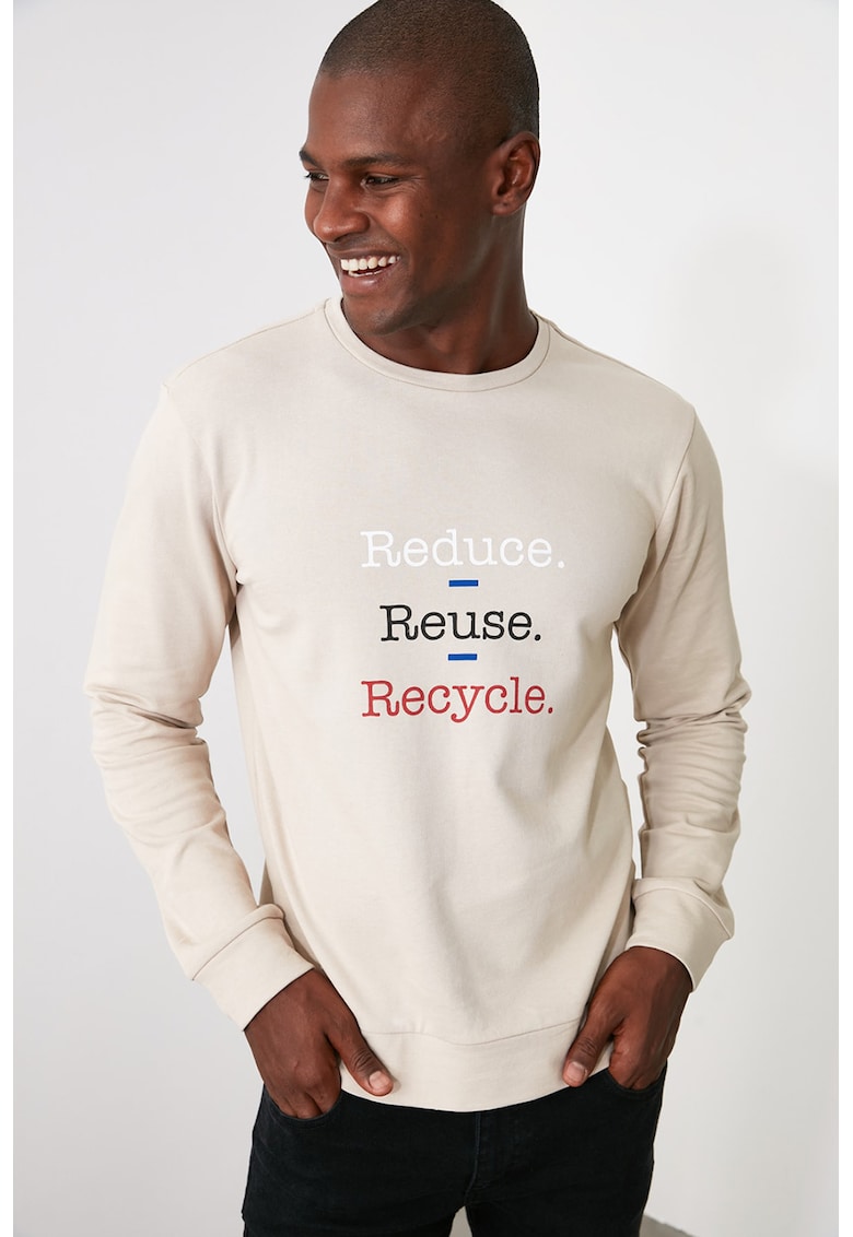 Bluza sport slim fit de bumbac organic cu imprimeu text