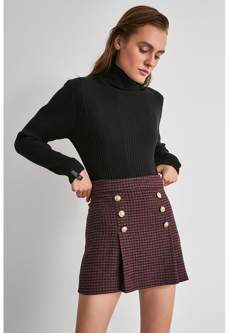 Fusta mini cu model houndstooth si nasturi