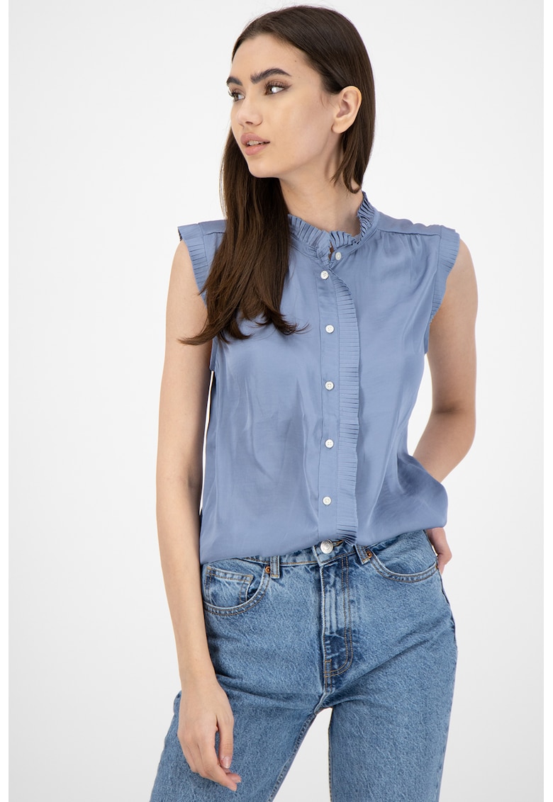 Camasa din satin fara maneci cu pliuri