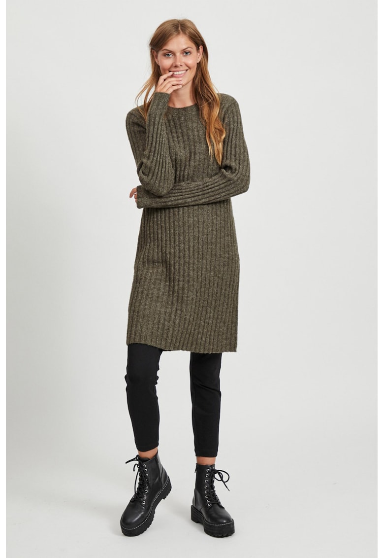 Rochie tip pulover din amestec de lana alpaca si lana cu striatii