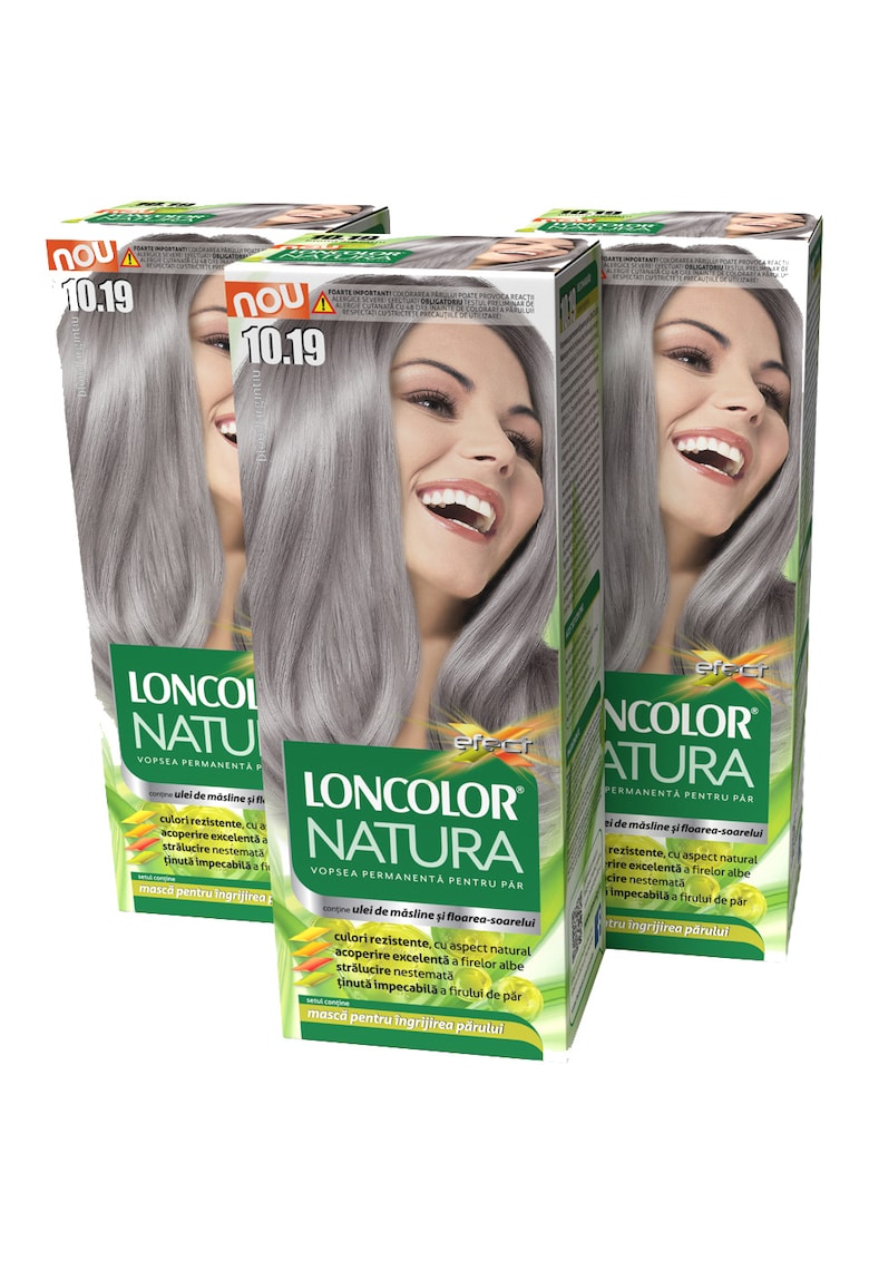 Pachet promo: Vopsea de par permanenta Natura 10.19 Blond argintiu - 300 ml x 3 bucati