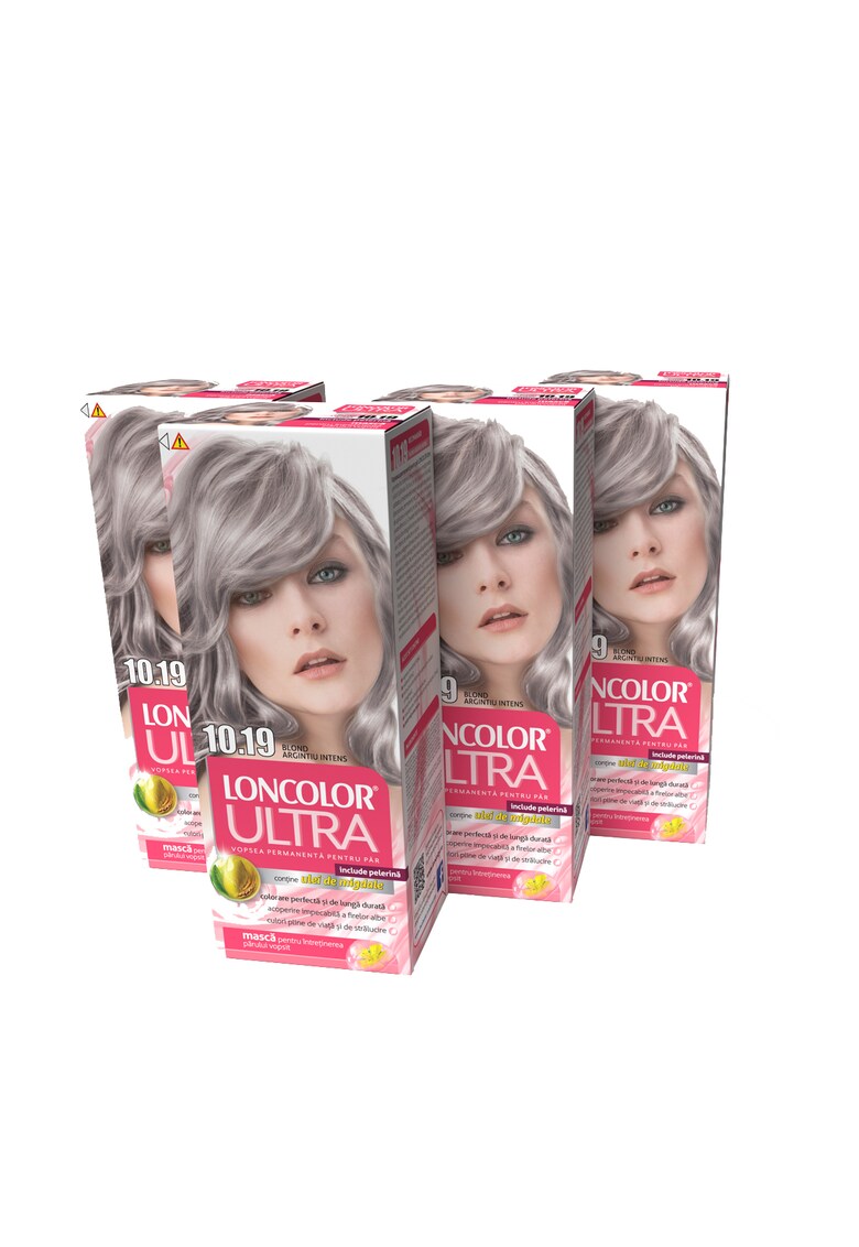 Pachet promo: Vopsea de par permanenta Ultra 10.19 Blond Argintiu Intens - 400 ml x 4 bucati