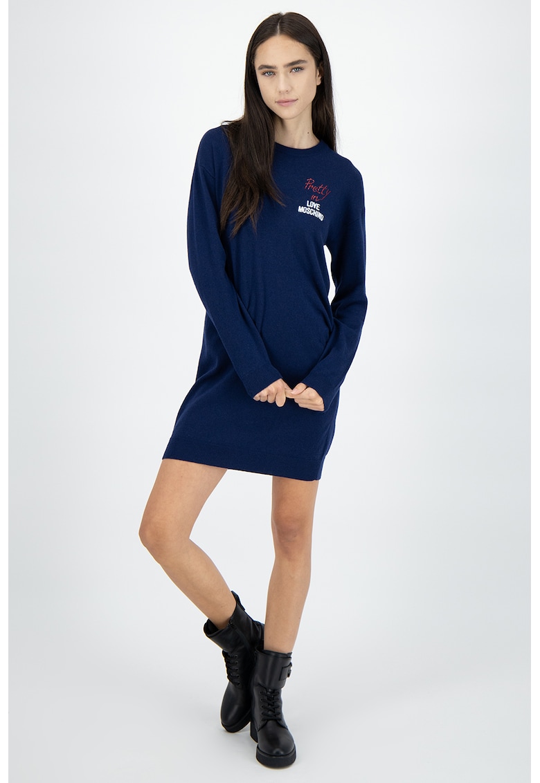 Rochie din amestec de lana cu detaliu logo