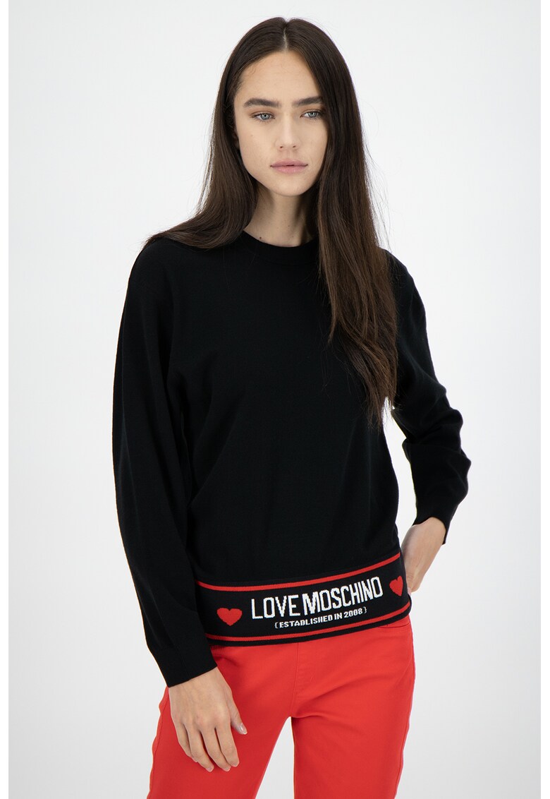 Pulover din amestec de lana cu banda logo