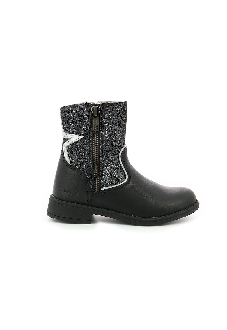 Cizme mid-calf de piele cu detalii stralucitoare