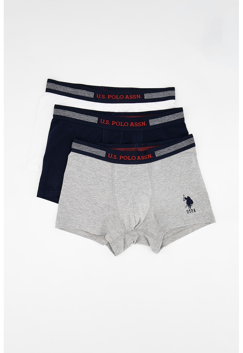 Boxeri cu banda logo in talie - 3 perechi - Alb/Gri melange/Bleumarin