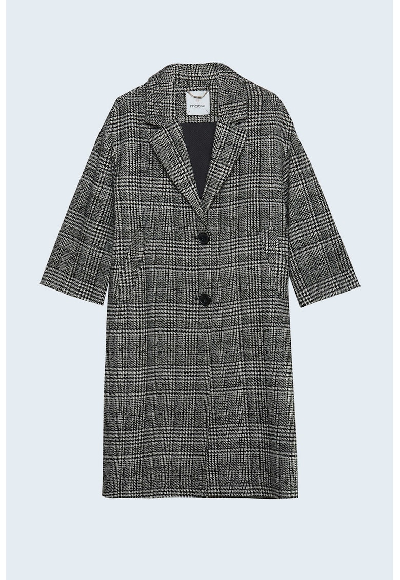 Palton lung din amestec de lana cu model in carouri