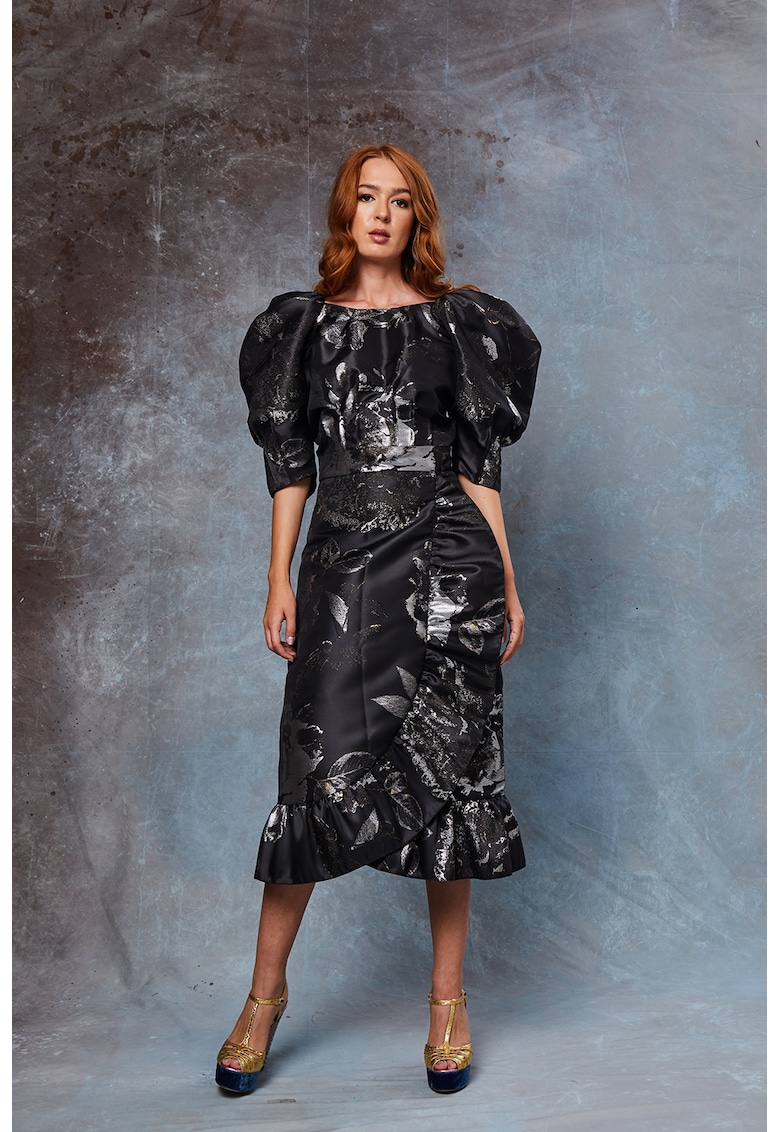 Rochie din brocart cu maneci bufante Marisa