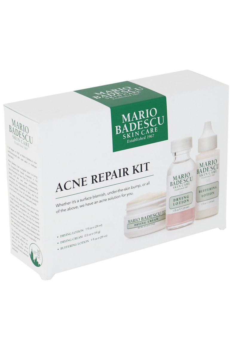 Kit Mario Badeascu Acne Repair: Crema de fata Drying - 14 g + Tratament lotiune Drying - 29 ml + Tratament lotiune Buffering - 29 ml