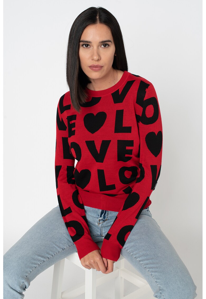 Pulover din amestec de lana cu model text