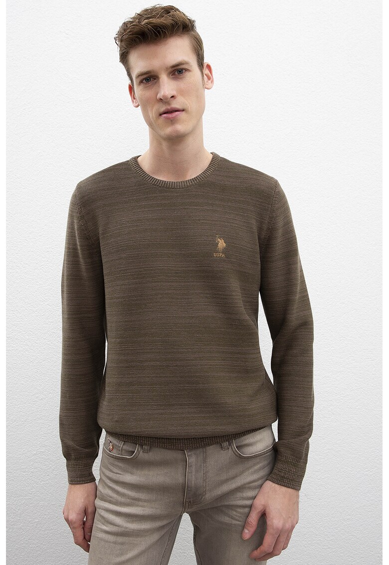 Pulover slim fit cu logo brodat
