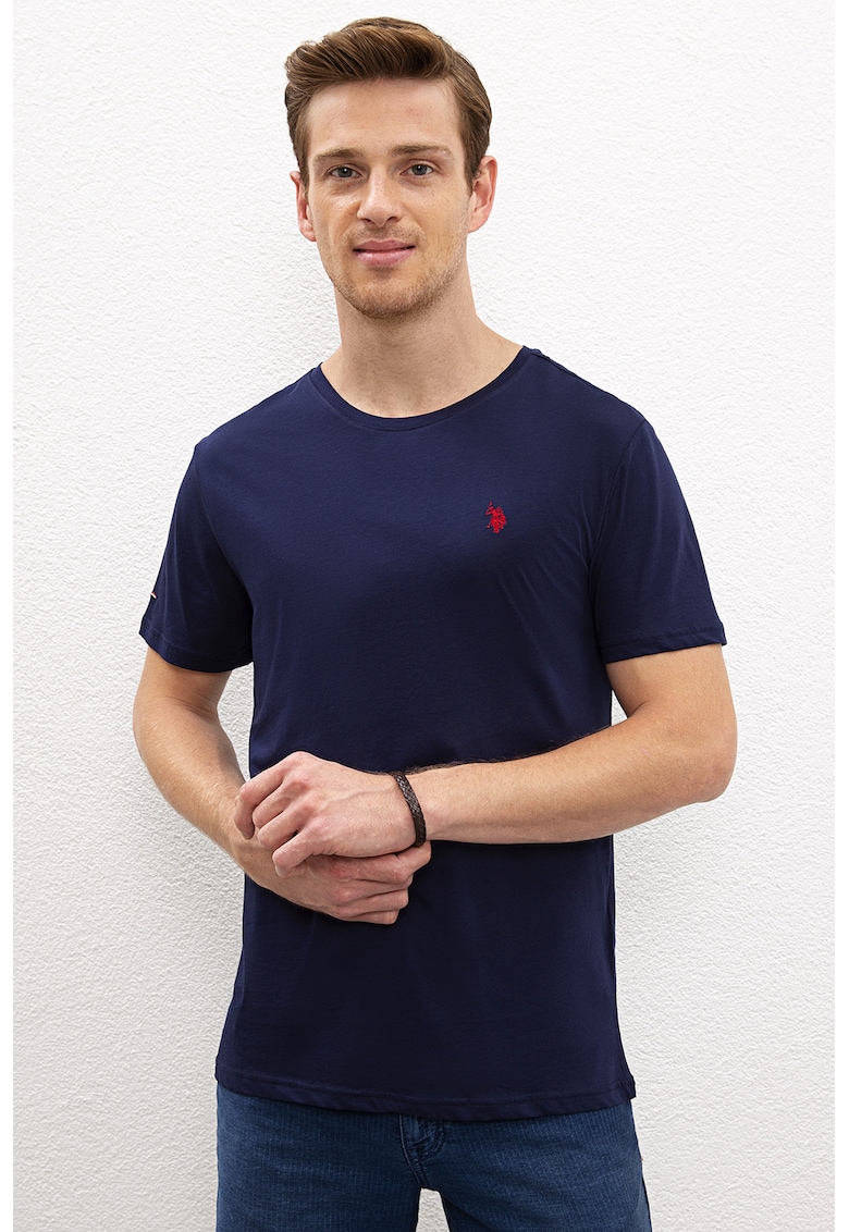 Tricou cu decolteu la baza gatului si logo brodat