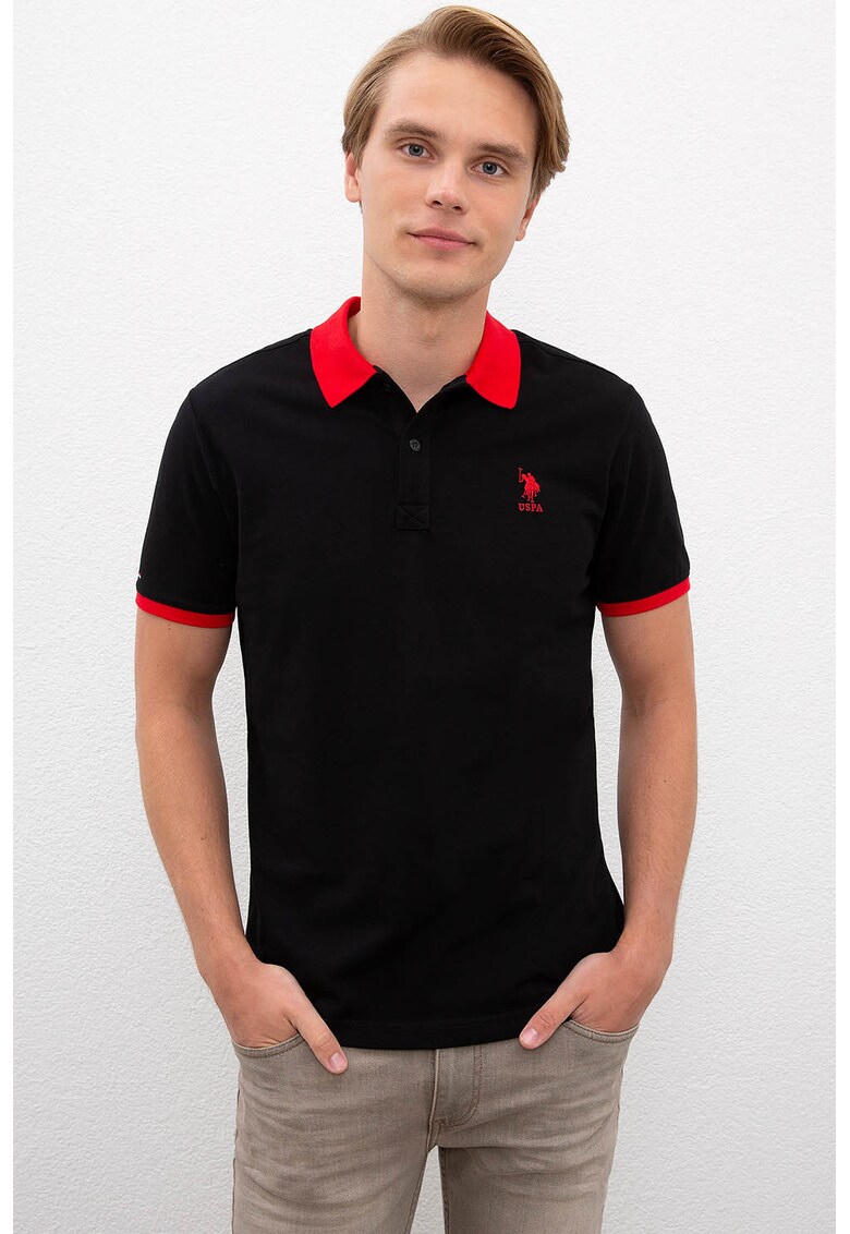 Tricou polo din pique cu detalii contrastante