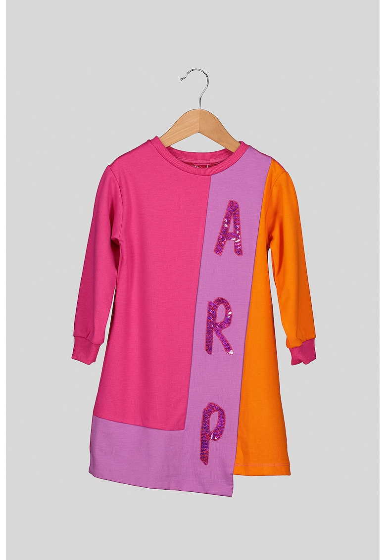 Rochie cu model colorblock si terminatie asimetrica