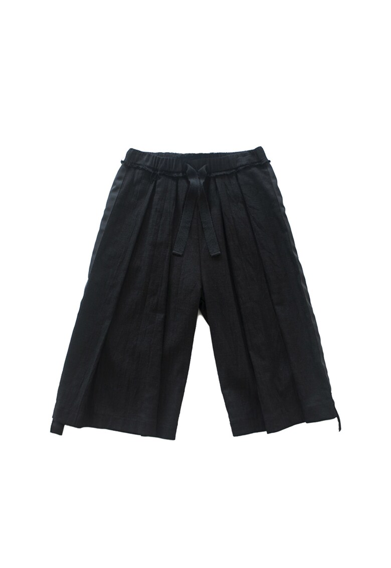 Pantaloni culotte din amestec de in cu snur