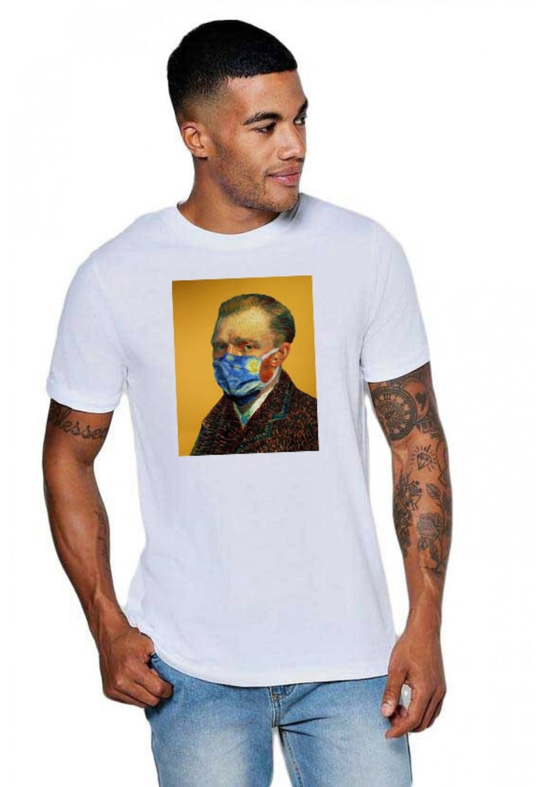 Tricou barbati alb - Van Gogh in Pandemie