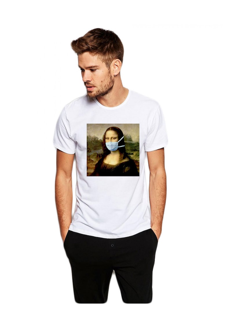 Tricou barbati alb - Mona Lisa in Pandemie