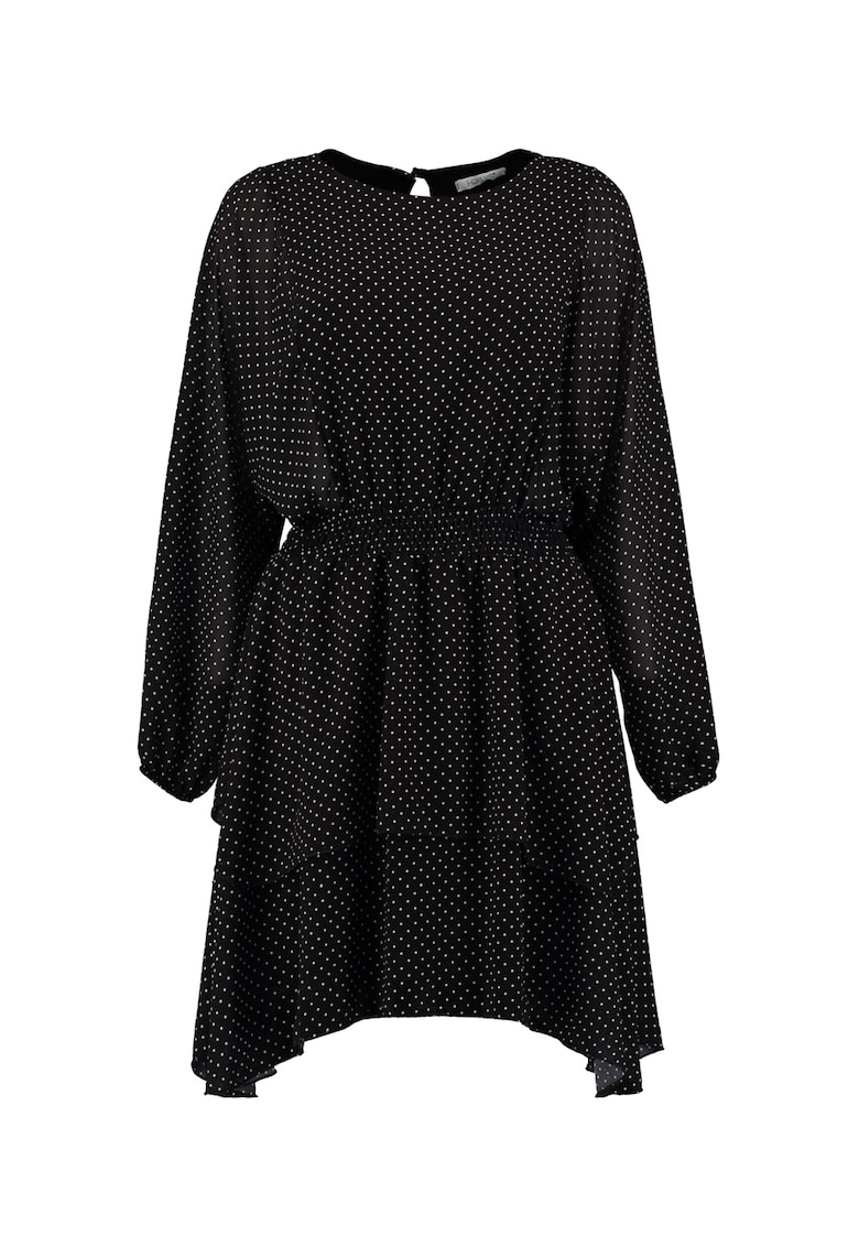Rochie mini cu terminatie asimetrica si imprimeu cu buline