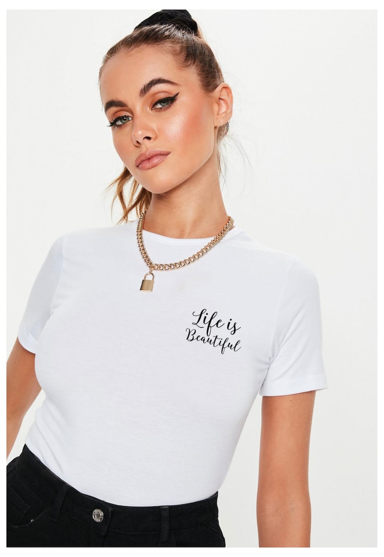 Tricou dama alb - Life is beautiful
