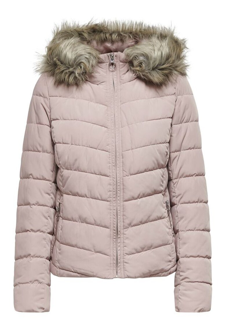 Geaca matlasata cu garnitura detasabila de blana sintetica Geaca matlasata cu garnitura detasabila de blana sintetica