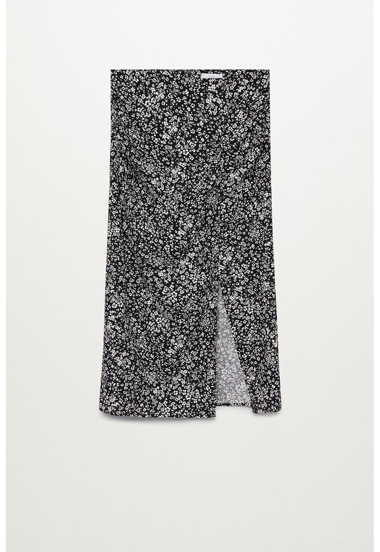 Fusta midi cu slit frontal si model floral Carmen