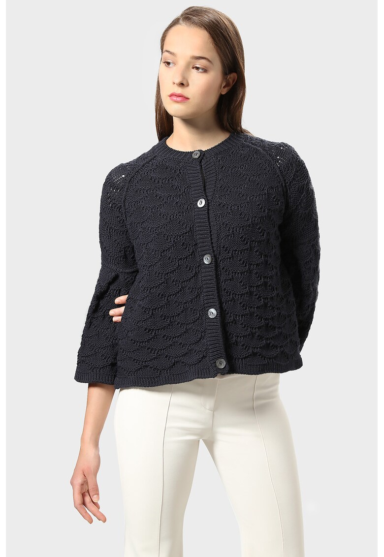Cardigan tricotat din amestec de lana cu maneci evazate