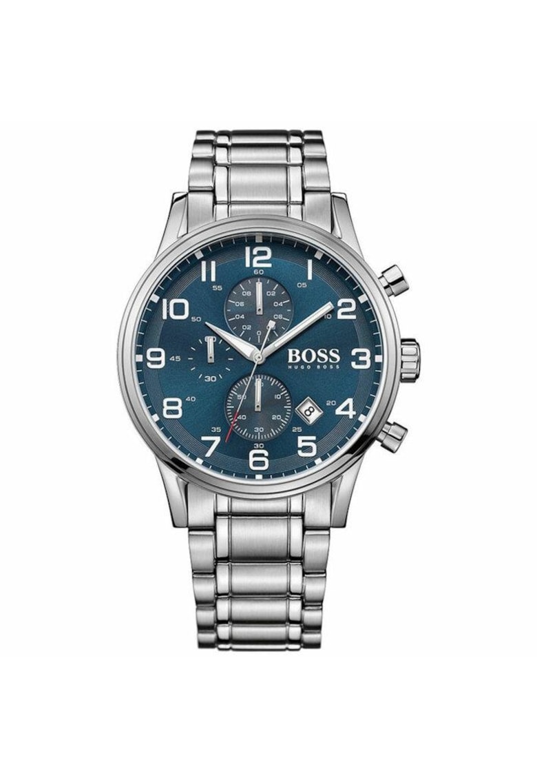 Ceas de mana tip cuart Aeroliner - Pentru barbati - Rezistent la apa - Din otel inoxidabil - Argintiu / Albastru