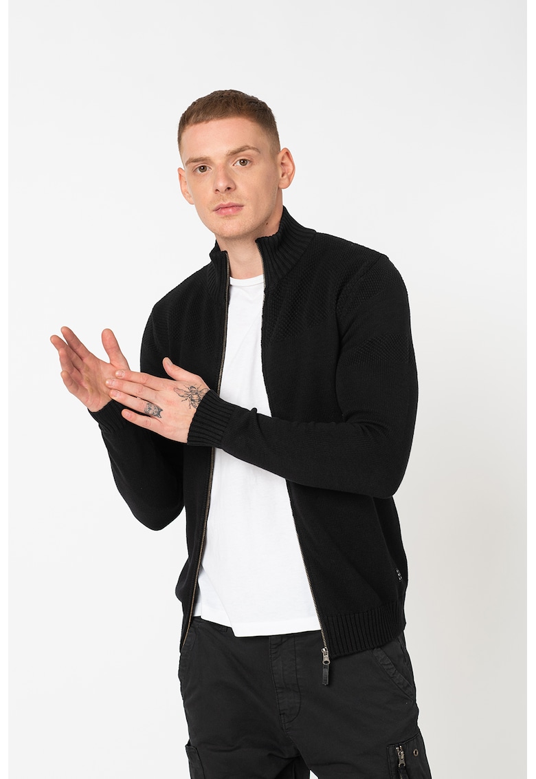Cardigan tricotat fin cu fermoar