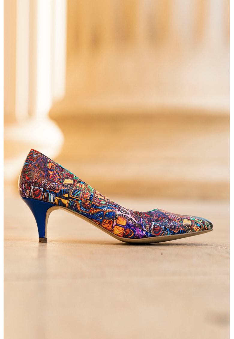 Pantofi de piele cu varf ascutit si imprimeu geometric Nicolette CONDUR by alexandru imagine noua