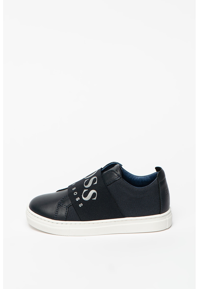 Pantofi sport slip-on de piele si material textil - cu banda cu logo