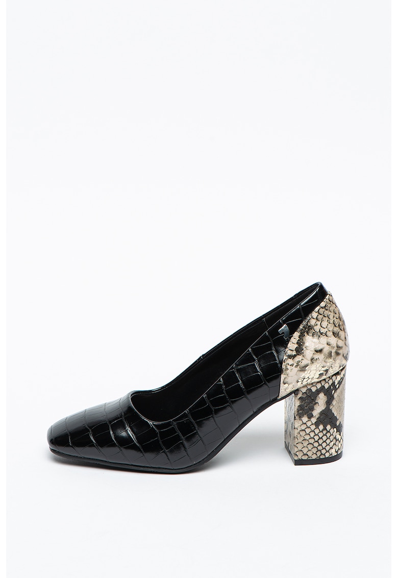 Pantofi din piele ecologica cu toc si aspect de piele de crocodil si de sarpe Neusalza fashiondays.ro imagine noua