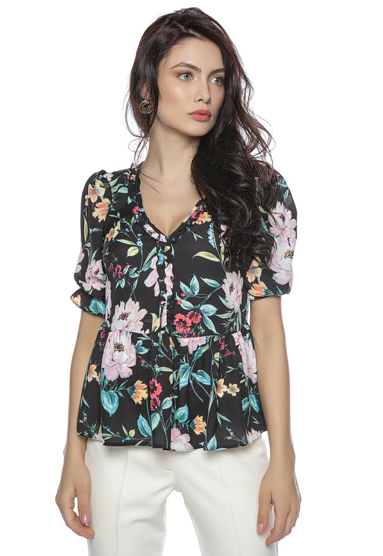 Bluza cu decolteu in V si model floral