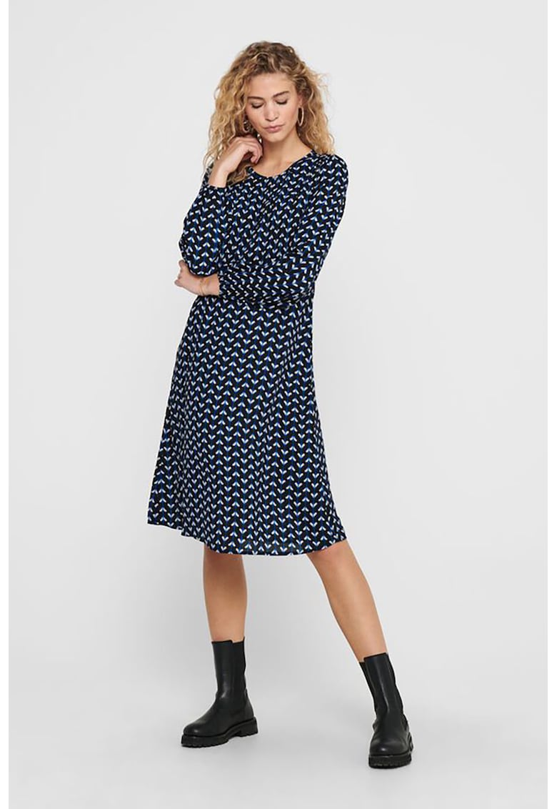 Rochie midi cu imprimeu si maneci lungi