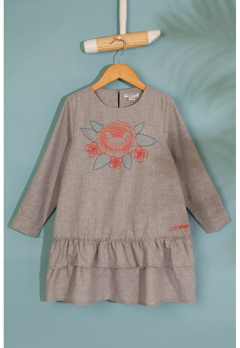 Rochie evazata cu fermoar si broderie