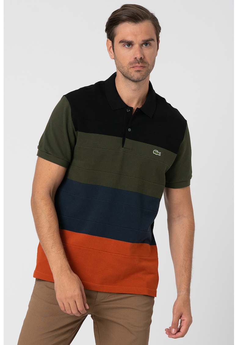 Tricou polo din material pique cu model colorblock