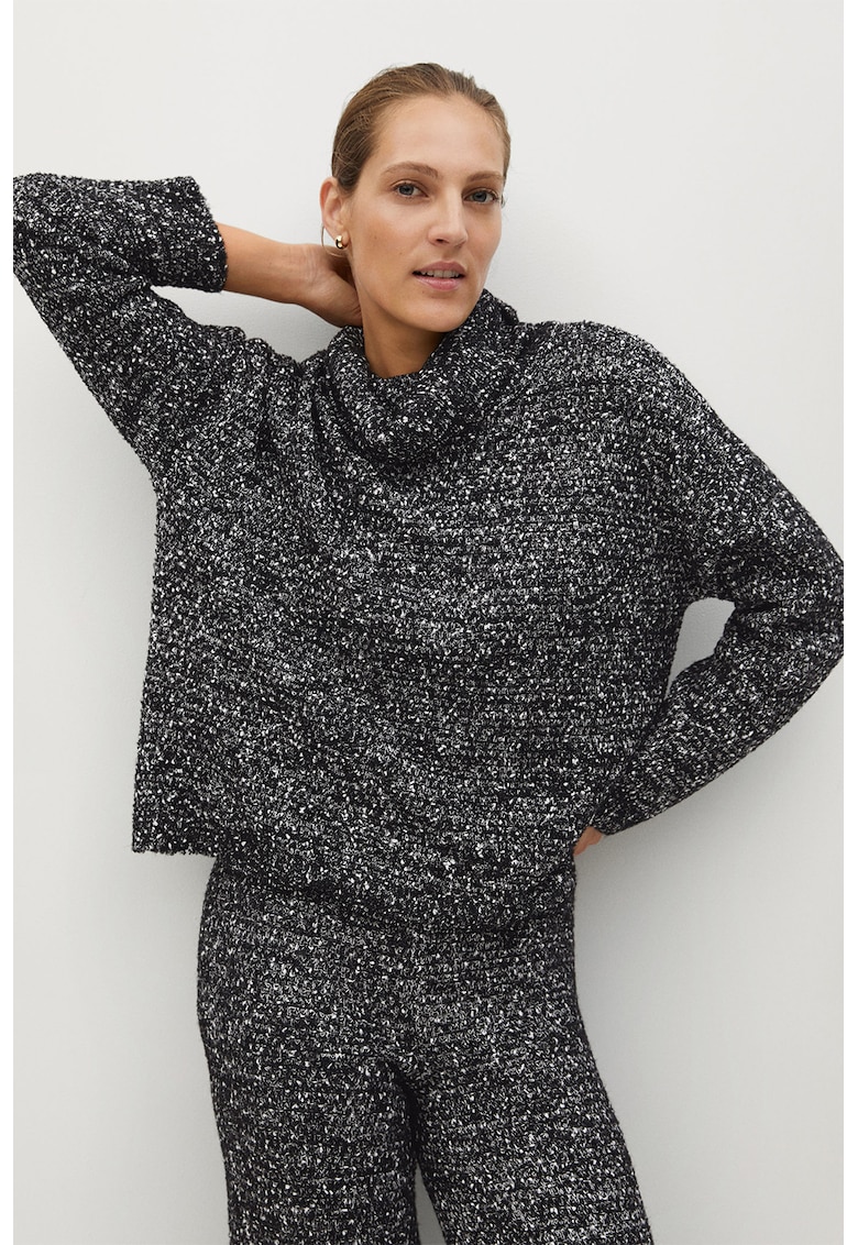 Pulover cu guler inalt si model cu pete decorative Nancy - Alb/Negru