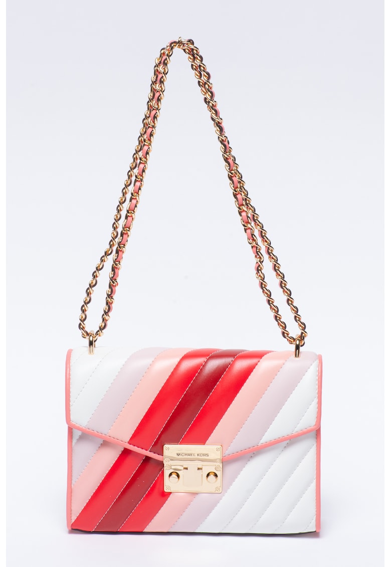 Geanta crossbody de piele cu dungi in degrade
