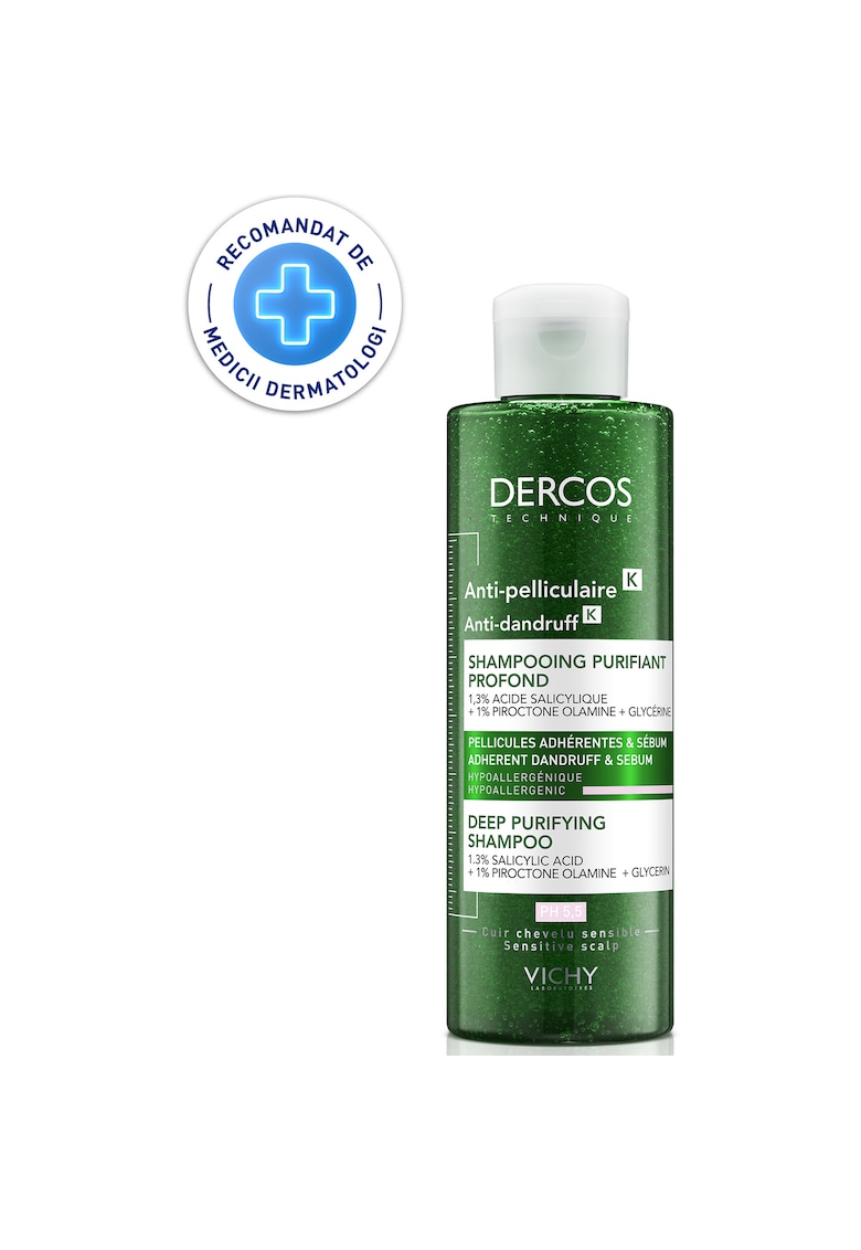 Sampon anti-matreata Dercos Anti-Dandruff K purificator pentru par gras - 250 ml