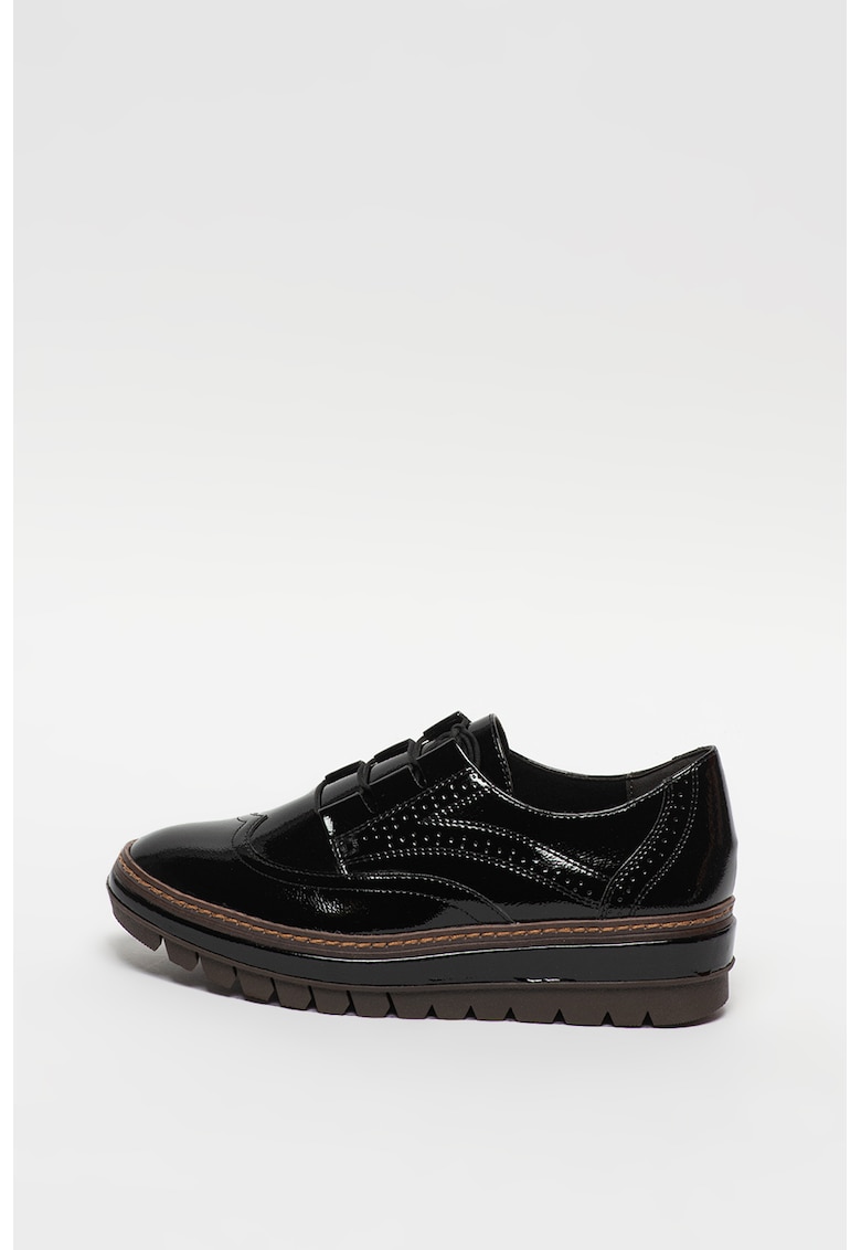 Pantofi din piele ecologica lacuita cu talpa wedge si model brogue