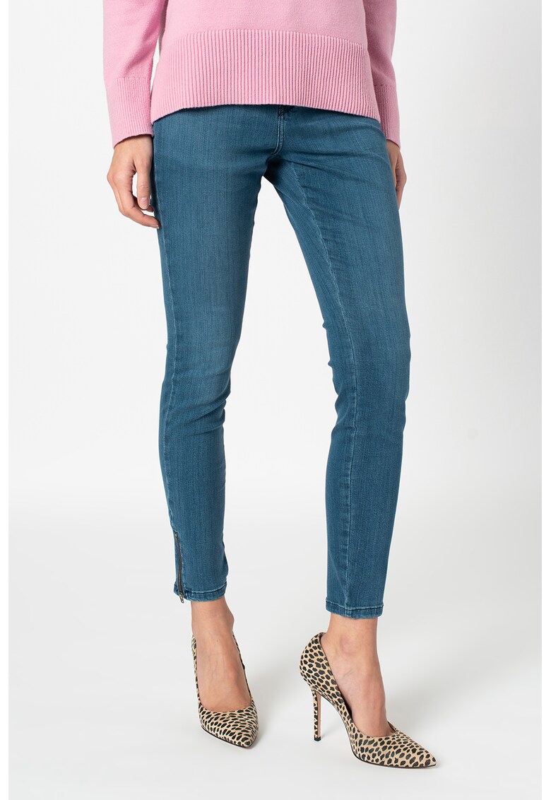 Blugi skinny cu talie inalta si slituri cu fermoar Blugi skinny cu talie inalta si slituri cu fermoar