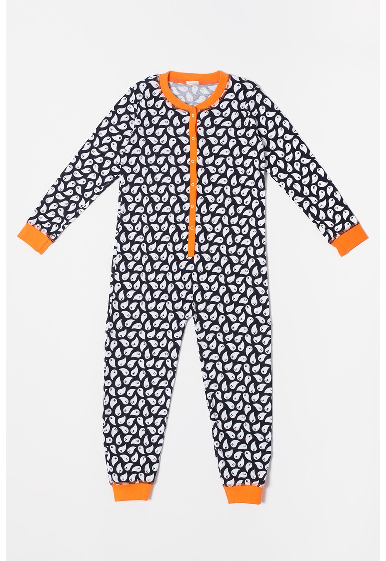 Pijama tip salopeta cu imprimeu grafic Boo