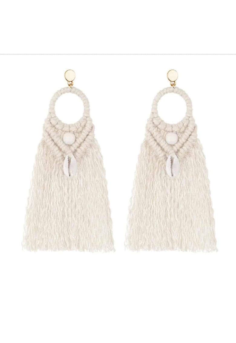 Cercei cu franjuri albi - Lory C1 -