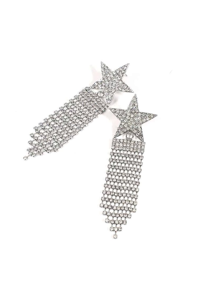 Cercei steluta - cu franjuri - argintii - pietre - Lucy C3 -