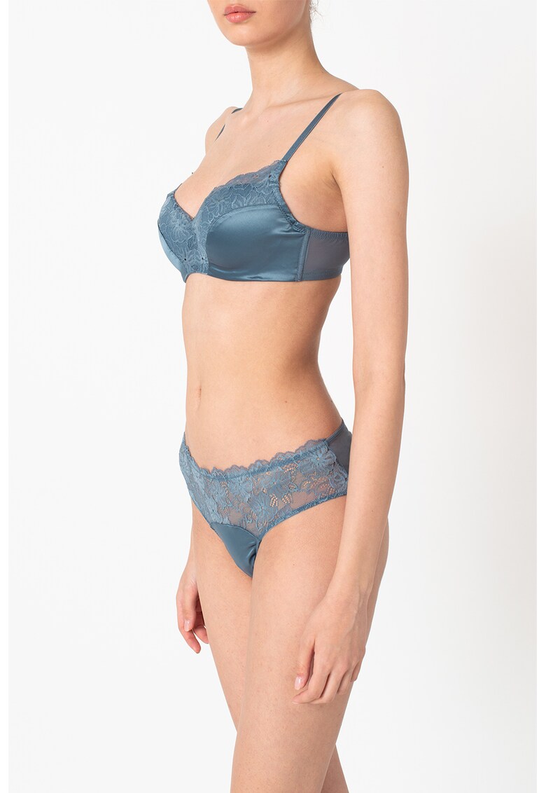 Sutien balconette satinat cu garnituri de dantela