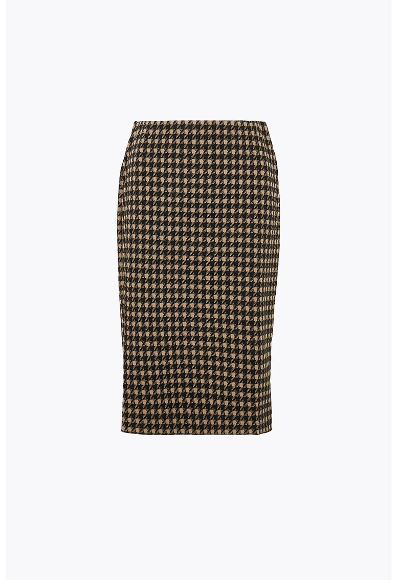 Fusta midi cu croiala creion si model houndstooth