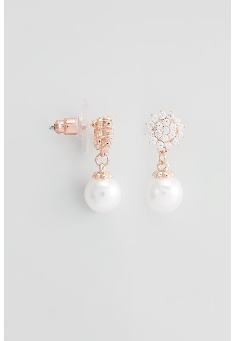 Cercei drop decorati cu perle sintetice si cristale