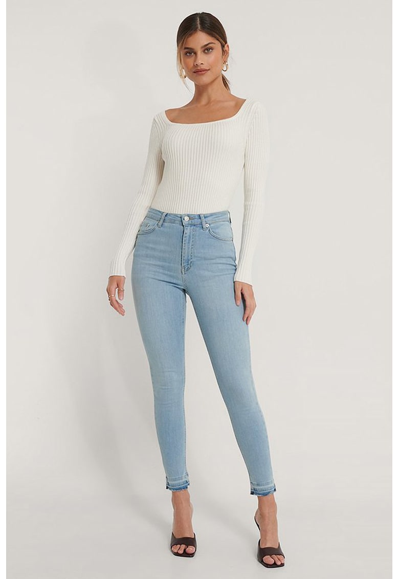 Blugi skinny crop cu talie inalta Blugi skinny crop cu talie inalta